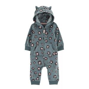 Baby Girl Carter's Leopard Fleece Long Sleeve Hooded Romper bunting 6m onesie